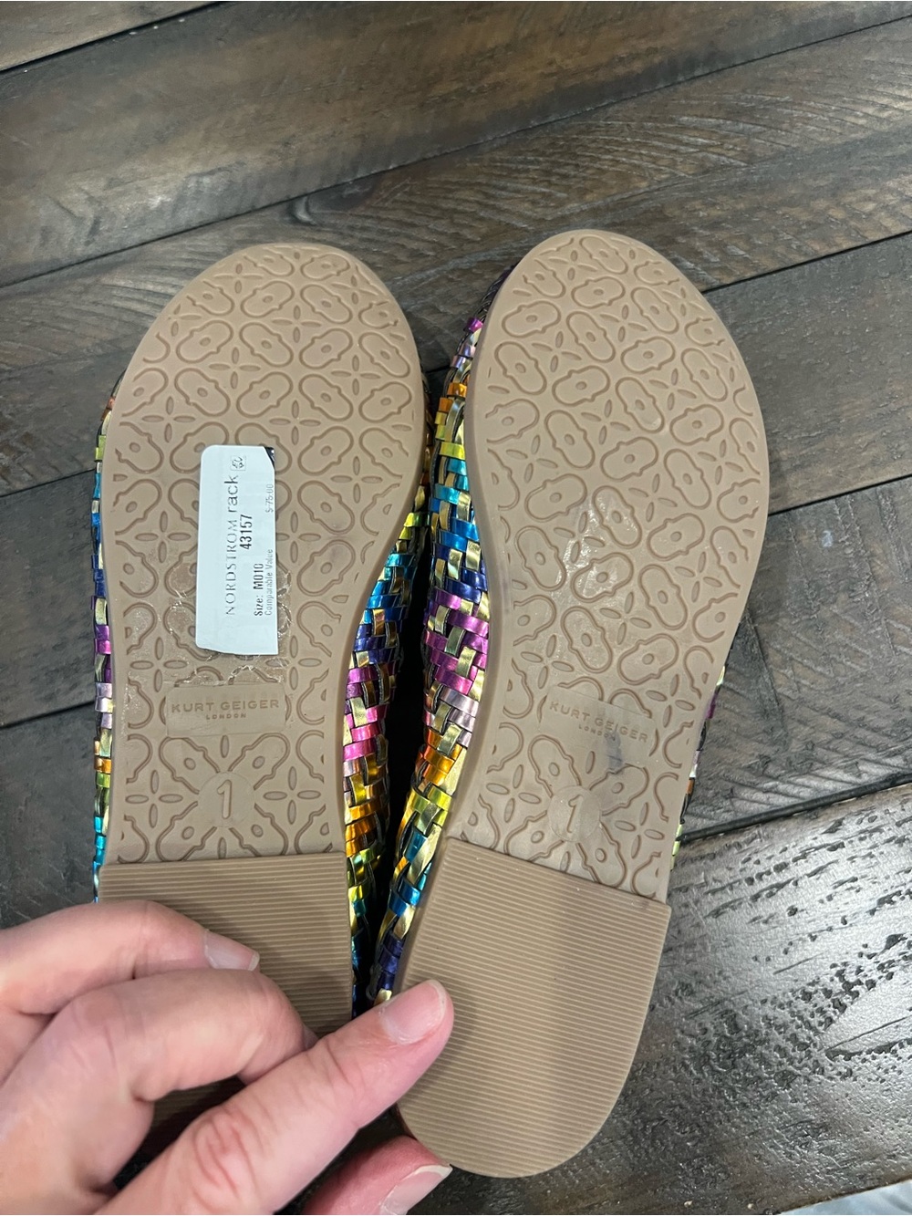Kurt Geiger Multicolor Woven Leather Ballet Flats with Jeweled Eagle. - Picture 3 of 4